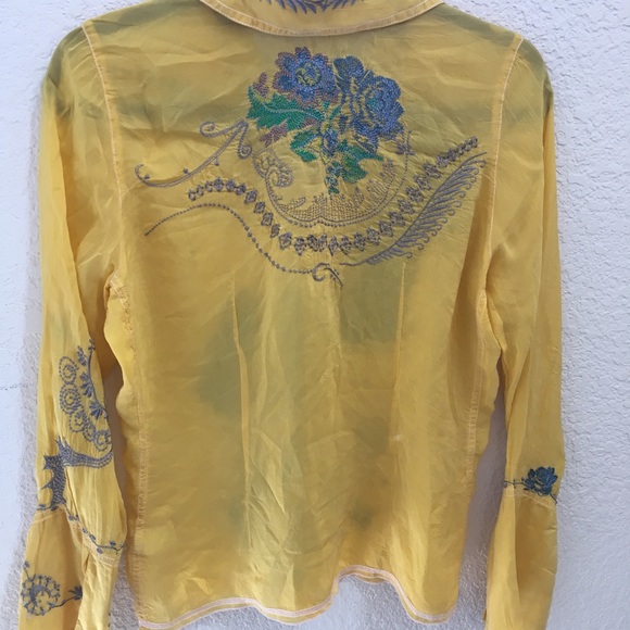 Johnny Was embroidered yellow button up small - Picture 5 of 7